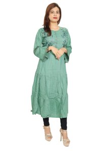 Green flower embroided straight Kurti for Womens/ girls (green kurti) - Made up of Rayon and designed for you plesant and comfy