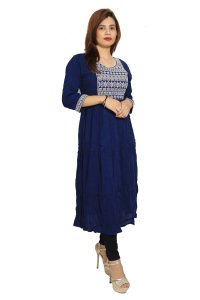 Chain curved square embroided straight Kurti for Womens/ girls (Blue)- Made up of Rayon and designed for you plesant and comfy