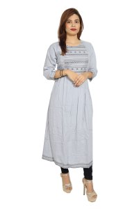 Curved straight lines embroided straight Kurti for Womens/ girls (Grey)- Made up of Rayon and designed for you plesant and comfy