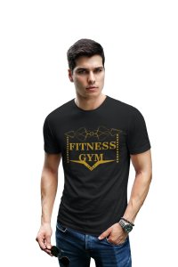 Fitness Gym, (BG Golden), Round Neck Gym Tshirt (Black Tshirt) - Clothes for Gym Lovers - Suitable for Gym Going Person - Foremost Gifting Material for Your Friends and Close Ones