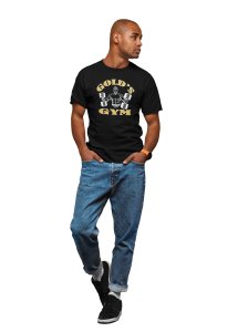 Gold's Gym, (BG Yellow and White), Round Neck Gym Tshirt (Black Tshirt) - Clothes for Gym Lovers - Suitable for Gym Going Person - Foremost Gifting Material for Your Friends and Close Ones