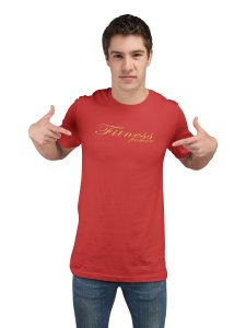 Fitness Power, Cursive Handwriting, Round Neck Gym Tshirt (Red Tshirt) - Clothes for Gym Lovers - Suitable for Gym Going Person - Foremost Gifting Material for Your Friends and Close Ones