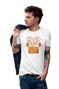 The Gym Is My Happy Place, (BG Orange), Round Neck Gym Tshirt (White Tshirt) - Clothes for Gym Lovers - Suitable for Gym Going Person - Foremost Gifting Material for Your Friends and Close Ones