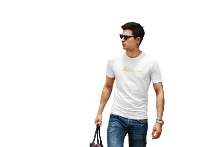 Fitness Power, Cursive Handwriting, Round Neck Gym Tshirt (White Tshirt) - Clothes for Gym Lovers - Foremost Gifting Material for Your Friends and Close Ones