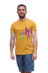 Girls Just Wanna Have Guns, Round Neck Gym Tshirt (Yellow Tshirt) - Clothes for Gym Lovers - Suitable for Gym Going Person - Foremost Gifting Material for Your Friends and Close Ones