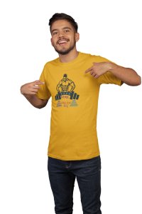 Work Hard, Dream Big, Scattered Colourful Letters, Round Neck Gym Tshirt (Yellow Tshirt) - Clothes for Gym Lovers - Suitable for Gym Going Person - Foremost Gifting Material for Your Friends and Close Ones