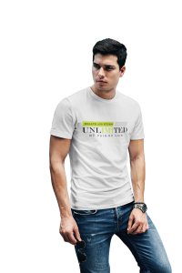 Health and Fitness, Unlimited, No Pain, No Gain, (BG Green and Black), Round Neck Gym Tshirt (White Tshirt) - Clothes for Gym Lovers - Foremost Gifting Material for Your Friends and Close Ones
