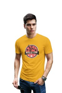 Muscle Gym, (BG Pink), Round Neck Gym Tshirt (Yellow Tshirt) - Clothes for Gym Lovers - Suitable for Gym Going Person - Foremost Gifting Material for Your Friends and Close Ones