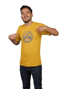 Gym Fitness, Blue Printed Round Neck Gym Tshirt (Yellow Tshirt) - Clothes for Gym Lovers - Suitable for Gym Going Person - Foremost Gifting Material for Your Friends and Close Ones