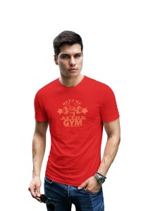 Stop Fitness Health Saying Tomorrow, Round Neck Gym Tshirt (Red Tshirt) - Clothes for Gym Lovers - Suitable for Gym Going Person - Foremost Gifting Material for Your Friends and Close Ones