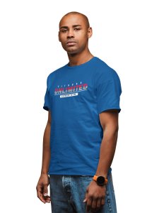 Fitness Unlimited, Power Gym, (BG Red, Blue and Grey), Round Neck Gym Tshirt (Blue Tshirt) - Clothes for Gym Lovers - Suitable for Gym Going Person - Foremost Gifting Material for Your Friends and Close Ones
