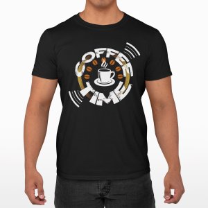 Coffee time - Black - printed t shirt - comfortable round neck cotton.