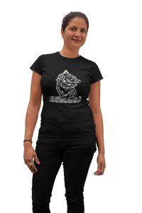 Cute Cat - Line Art for Female - Half Sleeves T-shirt