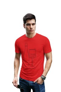 Wine Bottle - Line Art for Male - Half Sleeves T-shirt