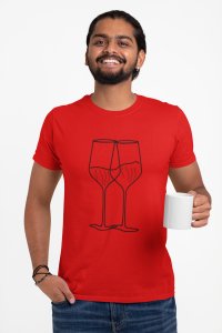 Wine Glasses - Line Art for Male - Half Sleeves T-shirt