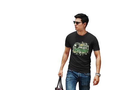 Green car -round crew neck cotton tshirts for men