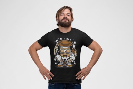Coffee container (Brown) -round crew neck cotton tshirts for men