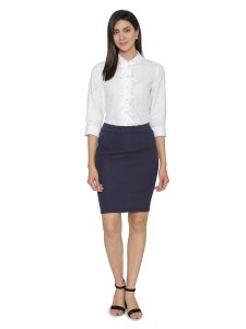 N-Gal Women's Polyester Lycra High Waist Versatile Straight Knee Length Pencil Skirt_NavyBlue