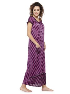 N-Gal Women's Satin Half Sleeves Polka Dot Nighty Night Dress Nightwear_Purple