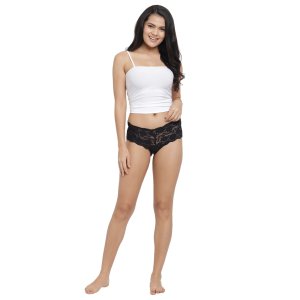 N-Gal Women's Floral Lace Mid Waist Criss Cross Back Underwear Lingerie Brief Panty _Black