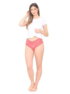 N-Gal Women's Floral Lace Mid Waist Criss Cross Back Underwear Lingerie Brief Panty _Pink