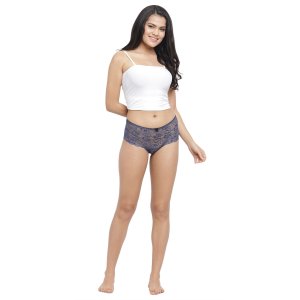 N-Gal Women's Erotic Lace See Through Mid Waist Underwear Lingerie Knickers Brief Panty_NavyBlue