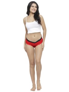 N-Gal Women's Cheeky Lace Mid Waist Erotic Floral Underwear Lingerie Brief Panty _Red