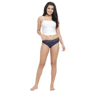 N-Gal Women's Floral Lace Edge Mid Waist Underwear Lingerie Brief Panty_NavyBlue