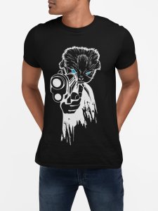 Cat with gun - White - printed T-shirts - Men's stylish clothing - Cool tees for boysscary