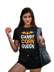 Candy corn queen(BG orange white) - Printed Tees for Women's -designed for Halloween
