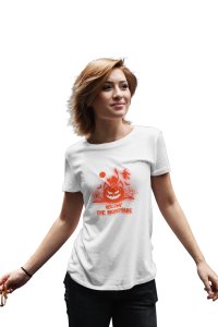Welcome the Nightmare (BG Red)- Printed Tees for Women's -designed for Halloween
