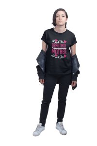 Beautiful mother-printed family themed cotton blended half-sleeve t-shirts made for women (black)