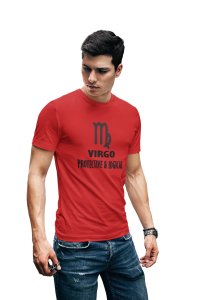 Virgo, protective and logical (BG Black) (Red T) - Printed Zodiac Sign Tshirts - Made especially for astrology lovers people