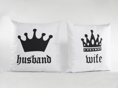 Husband &Wife Text In Black -Printed Pillow Covers For (Pack Of Two)
