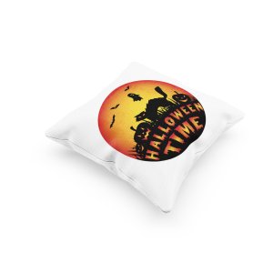 Halloween Time -Circle -Hunted House -Halloween Theme Pillow Covers (Pack Of 2)