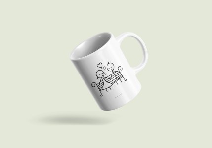 Couple Setting Bench - valentine themed printed ceramic white coffee and tea mugs/ cups