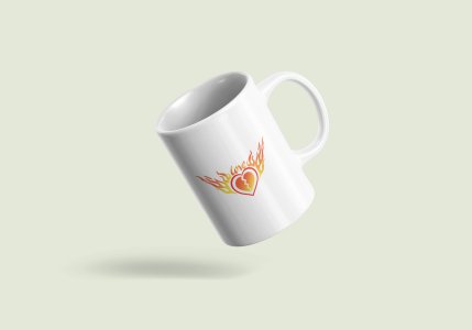 Broken Heart With Fire - valentine themed printed ceramic white coffee and tea mugs/ cups