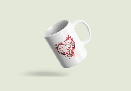 Heart Frame Of Tree Branches And Small Red Flowers - Printed Coffee Mugs For Valentines Day