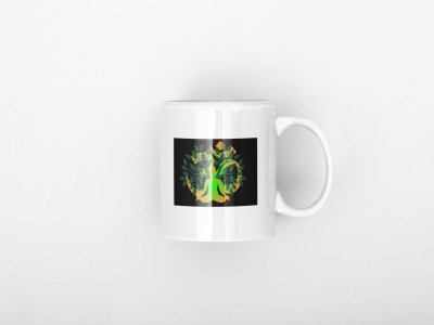 A Man's Shadow Is Sitting In front Of Om Symbol, (BG Green) - Printed Coffee Mugs For Yoga Lovers