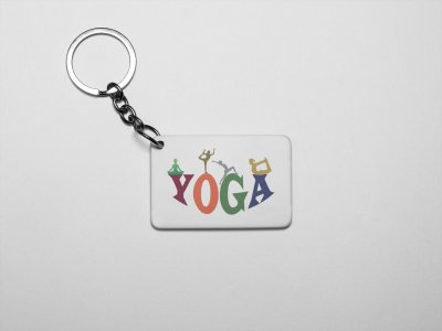 Yoga Text In Colourfull - Printed Acrylic Keychains(Pack Of 2)