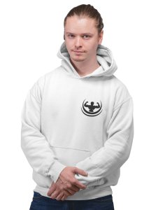 Never Give Up, Muscle Man(Yellow) printed artswear white hoodies for winter casual wear specially for Men