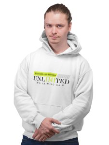 Fitness, Unlimited, No Pain, No Gain, (Green & Black) printed activewear white hoodies for winter casual wear specially for Men