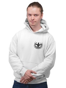 Gym Written in Front of a Flag,(BG Orange) printed activewear white hoodies for winter casual wear specially for Men