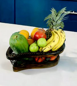 Mango shaped iron-wooden fruit and vegetable basket / vessel/ tokri for kitchen and dining table