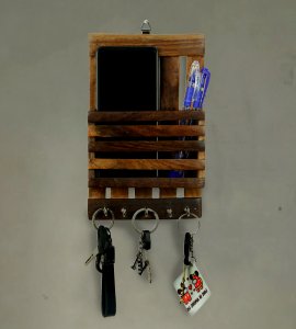 Barriers based wooden hanging keystand / key rack for walls of your home and offices (5 hooks)