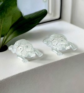 Qualitive brass metal alloy silver tortoise figurine showpiece/ statue for home and office decor (small)(set of 2)