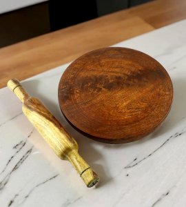 The round wooden simple chowki and belan set/ dough maker, rolling pin board/ Chakla & belan for Indian kitchens