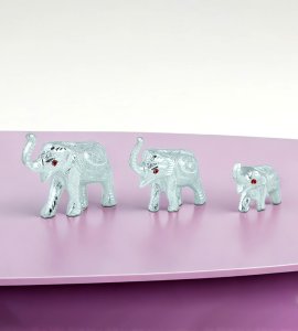 Metal shiny alloy elephant silver showpiece/ effigy for the home decor (small size) (Set of 3)