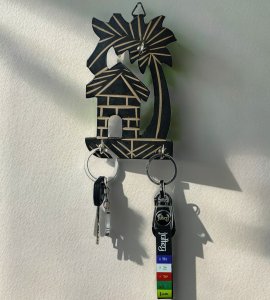 House and tree ,tree bended left wooden hanging keystand / key rack for walls of your home and offices (black)