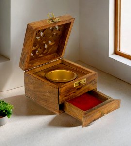 Wooden cube based agarbatti stand / incence stick holder / burner for home and pooja ghar